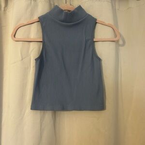 Free People Ribbed Sleeveless Mock Neck Tank - Dusty Blue